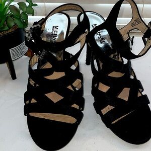 Michael Kors black satin strappy sandals